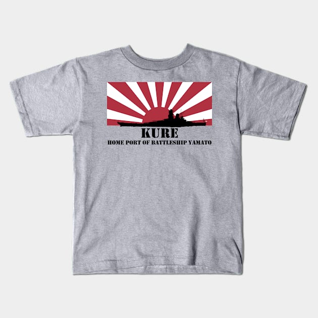 KURE: Home Port of Battleship Yamato (Black) Kids T-Shirt by MrK Shirts